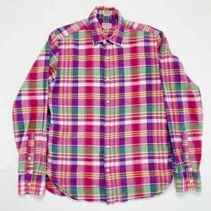 J.Crew Plaid Summer Shirt Medium Slim Fit Button Madras Mens Long Sleeve Pink